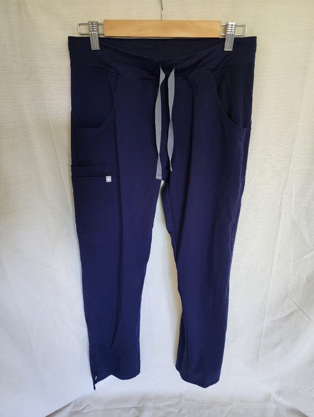 FIGS Kade Straight Leg Cargo Scrub Pants Navy Blue Heather Grey Drawstring S
